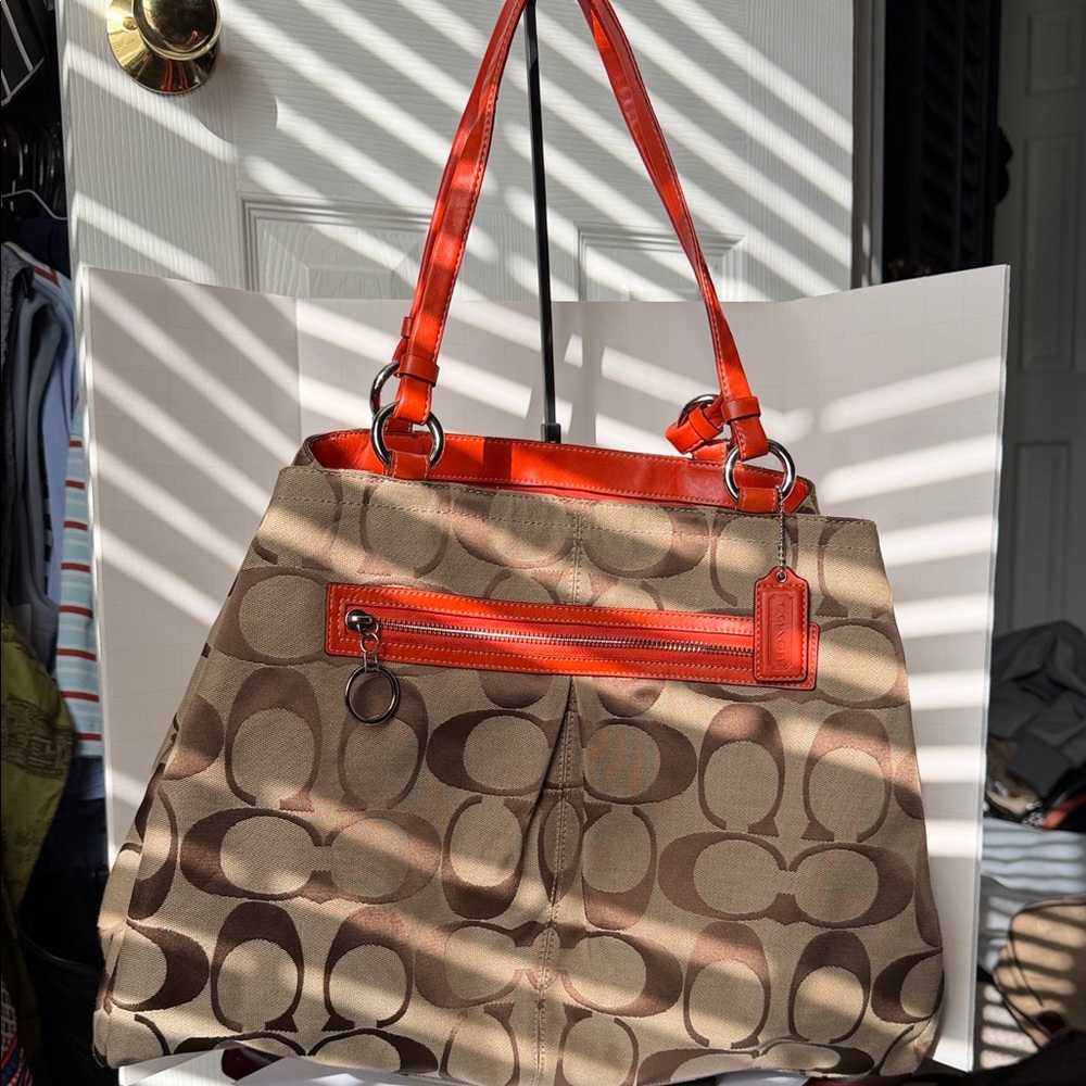 Coach Stylish Brown and Orange Designer Tote Bag